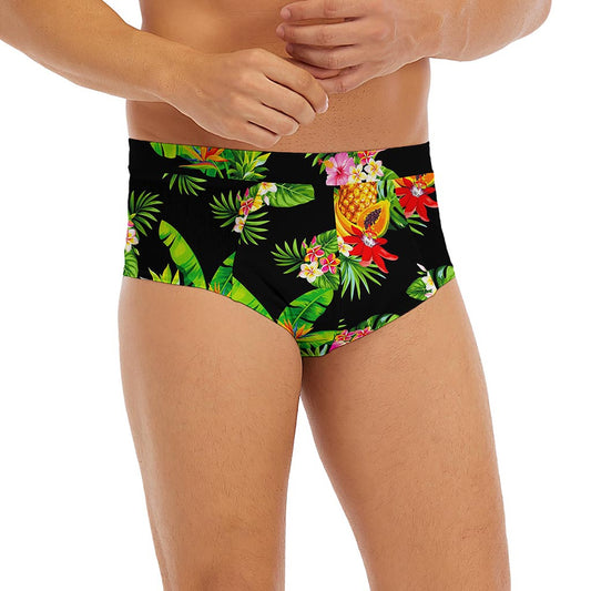 Black Tropical Hawaiian Pattern Print Men's Briefs