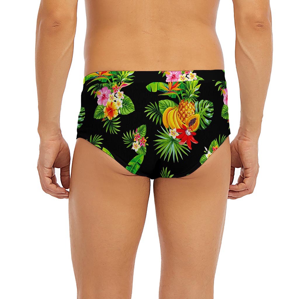 Black Tropical Hawaiian Pattern Print Men's Briefs