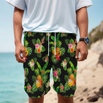 Black Tropical Hawaiian Pattern Print Men's Cargo Shorts
