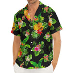 Black Tropical Hawaiian Pattern Print Men's Deep V-Neck Shirt