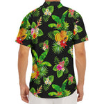 Black Tropical Hawaiian Pattern Print Men's Deep V-Neck Shirt