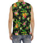 Black Tropical Hawaiian Pattern Print Men's Fitness Tank Top