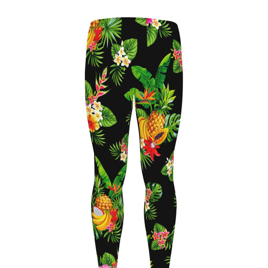 Black Tropical Hawaiian Pattern Print Men's leggings