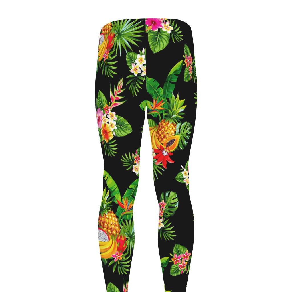 Black Tropical Hawaiian Pattern Print Men's leggings