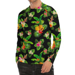 Black Tropical Hawaiian Pattern Print Men's Long Sleeve Rash Guard