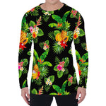 Black Tropical Hawaiian Pattern Print Men's Long Sleeve T-Shirt