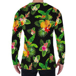 Black Tropical Hawaiian Pattern Print Men's Long Sleeve T-Shirt