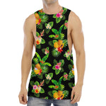 Black Tropical Hawaiian Pattern Print Men's Muscle Tank Top