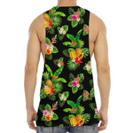 Black Tropical Hawaiian Pattern Print Men's Muscle Tank Top