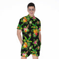 Black Tropical Hawaiian Pattern Print Men's Romper