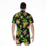 Black Tropical Hawaiian Pattern Print Men's Rompers