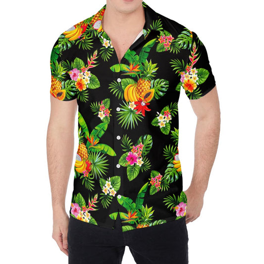 Black Tropical Hawaiian Pattern Print Men's Shirt