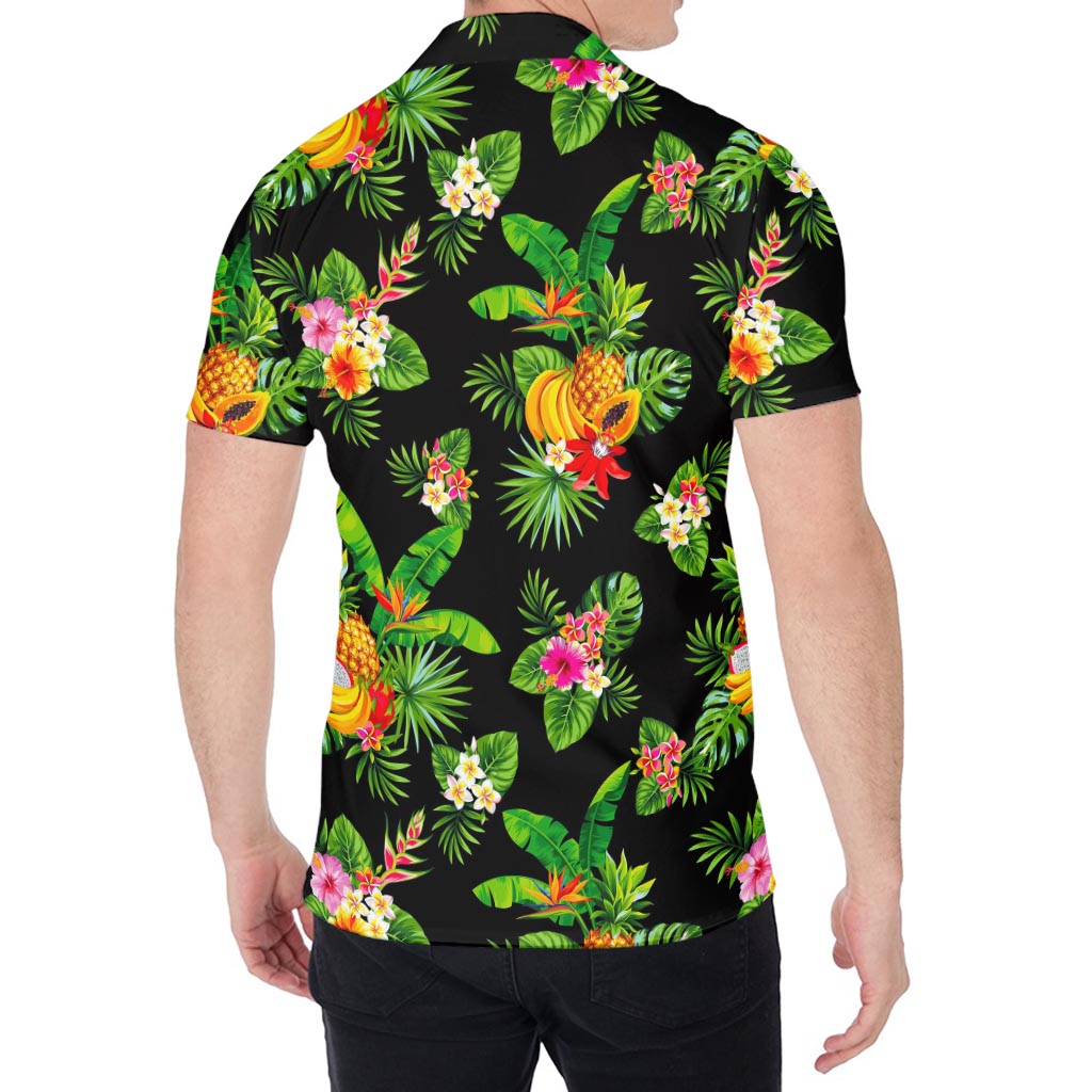 Black Tropical Hawaiian Pattern Print Men's Shirt