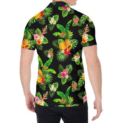Black Tropical Hawaiian Pattern Print Men's Shirt