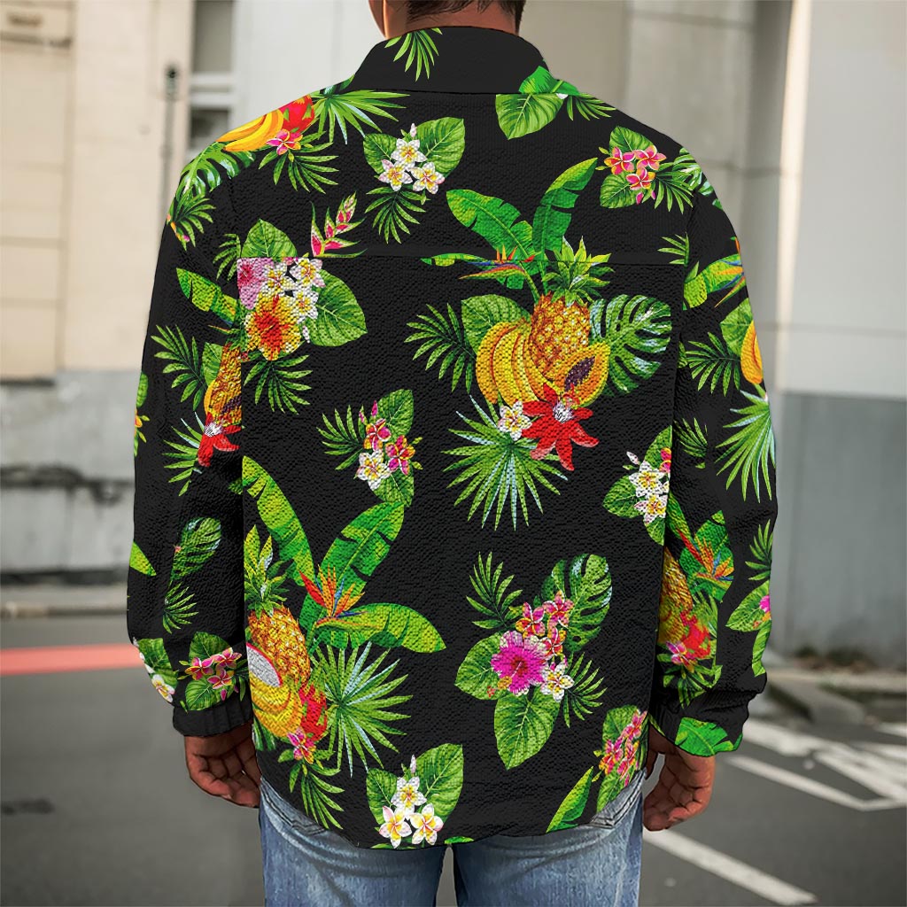 Black Tropical Hawaiian Pattern Print Men's Shirt Jacket
