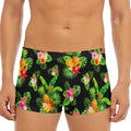 Black Tropical Hawaiian Pattern Print Men's Short Boxer Briefs