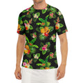 Black Tropical Hawaiian Pattern Print Men's Short Sleeve Rash Guard