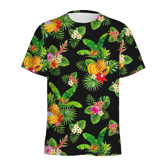 Black Tropical Hawaiian Pattern Print Men's Sports T-Shirt
