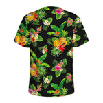Black Tropical Hawaiian Pattern Print Men's Sports T-Shirt