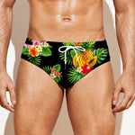 Black Tropical Hawaiian Pattern Print Men's Swim Briefs