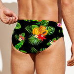 Black Tropical Hawaiian Pattern Print Men's Swim Briefs