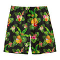 Black Tropical Hawaiian Pattern Print Men's Swim Trunks