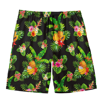 Black Tropical Hawaiian Pattern Print Men's Swim Trunks