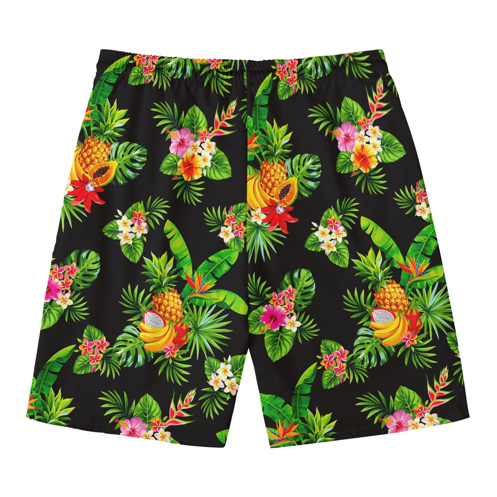 Black Tropical Hawaiian Pattern Print Men's Swim Trunks