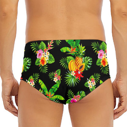 Black Tropical Hawaiian Pattern Print Men's Triangle Swim Briefs