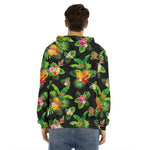 Black Tropical Hawaiian Pattern Print Men's Velvet Pullover Hoodie