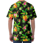 Black Tropical Hawaiian Pattern Print Men's Velvet T-Shirt
