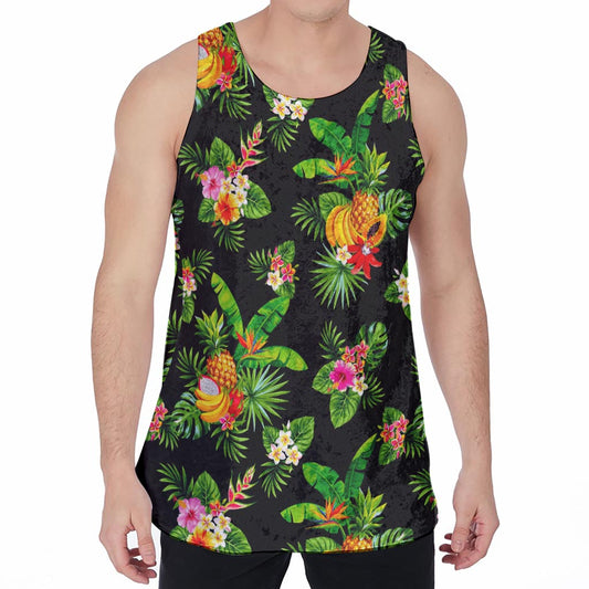 Black Tropical Hawaiian Pattern Print Men's Velvet Tank Top