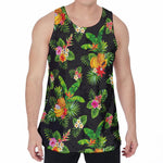 Black Tropical Hawaiian Pattern Print Men's Velvet Tank Top