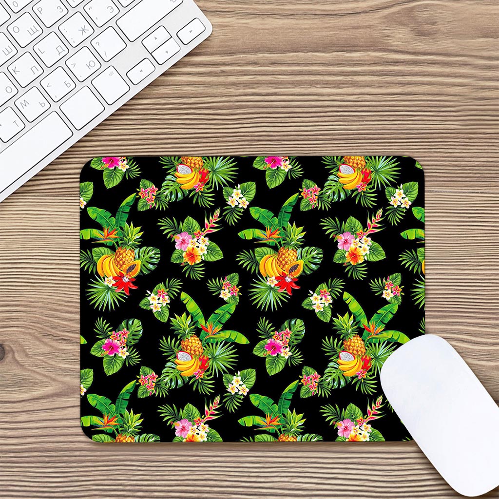 Black Tropical Hawaiian Pattern Print Mouse Pad