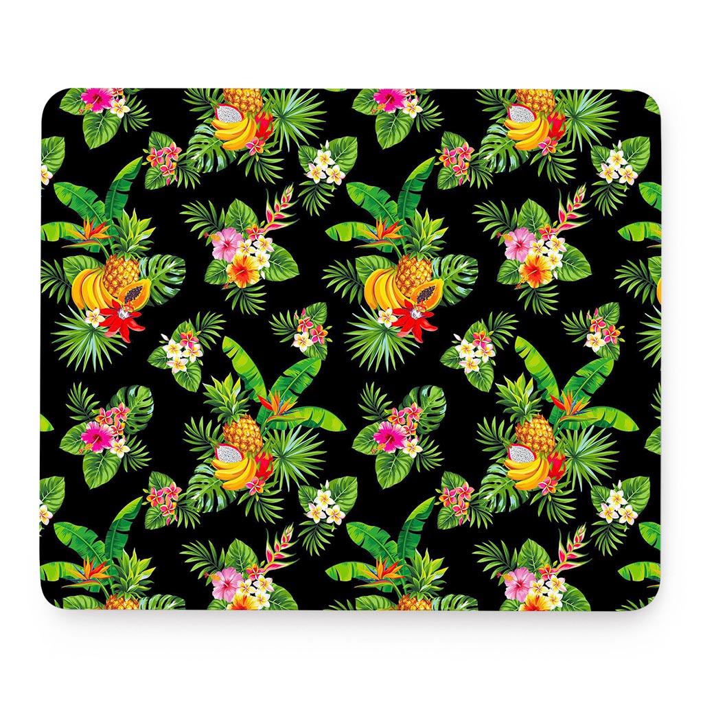 Black Tropical Hawaiian Pattern Print Mouse Pad