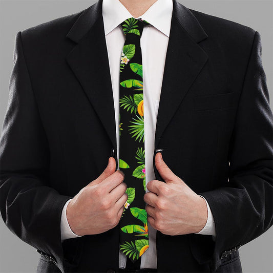 Black Tropical Hawaiian Pattern Print Necktie