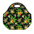 Black Tropical Hawaiian Pattern Print Neoprene Lunch Bag