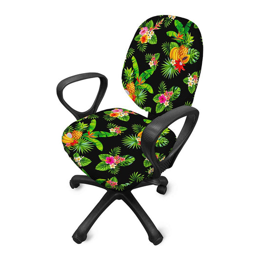 Black Tropical Hawaiian Pattern Print Office Chair Cover