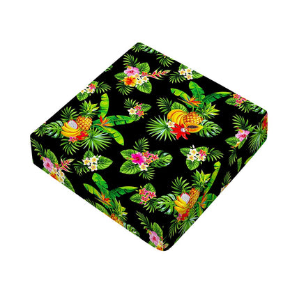 Black Tropical Hawaiian Pattern Print Outdoor Seat Cushion Cover
