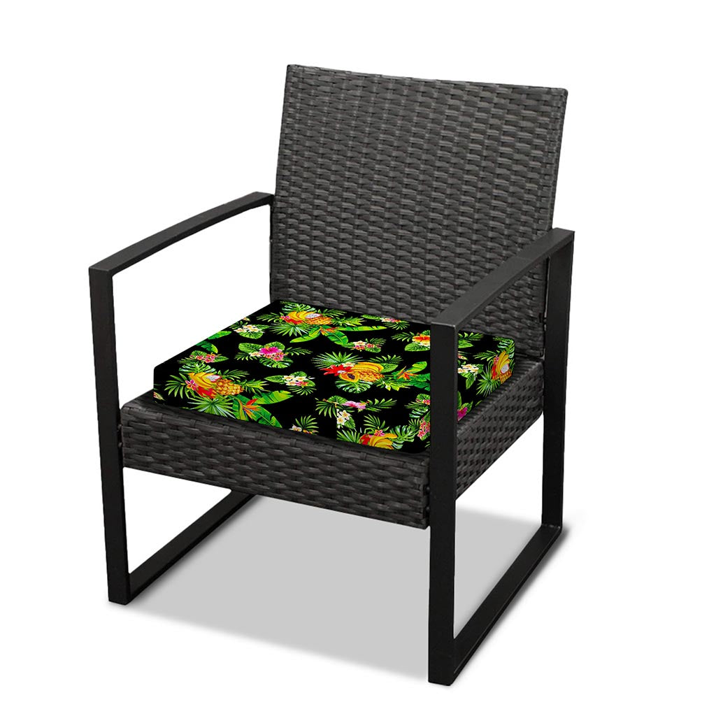 Black Tropical Hawaiian Pattern Print Outdoor Seat Cushion Cover
