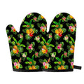 Black Tropical Hawaiian Pattern Print Oven Mitts
