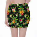 Black Tropical Hawaiian Pattern Print Pencil Mini Skirt