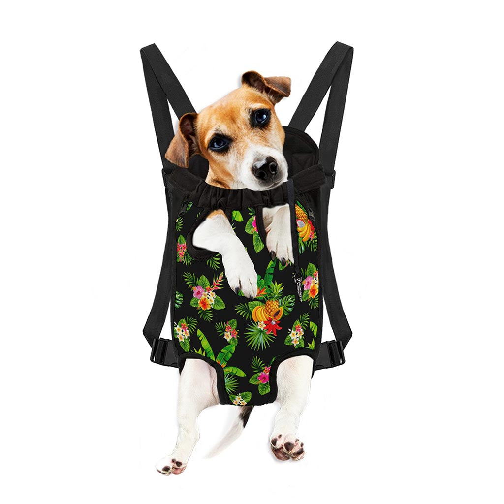 Black Tropical Hawaiian Pattern Print Pet Carrier Backpack
