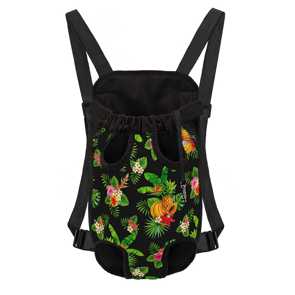 Black Tropical Hawaiian Pattern Print Pet Carrier Backpack