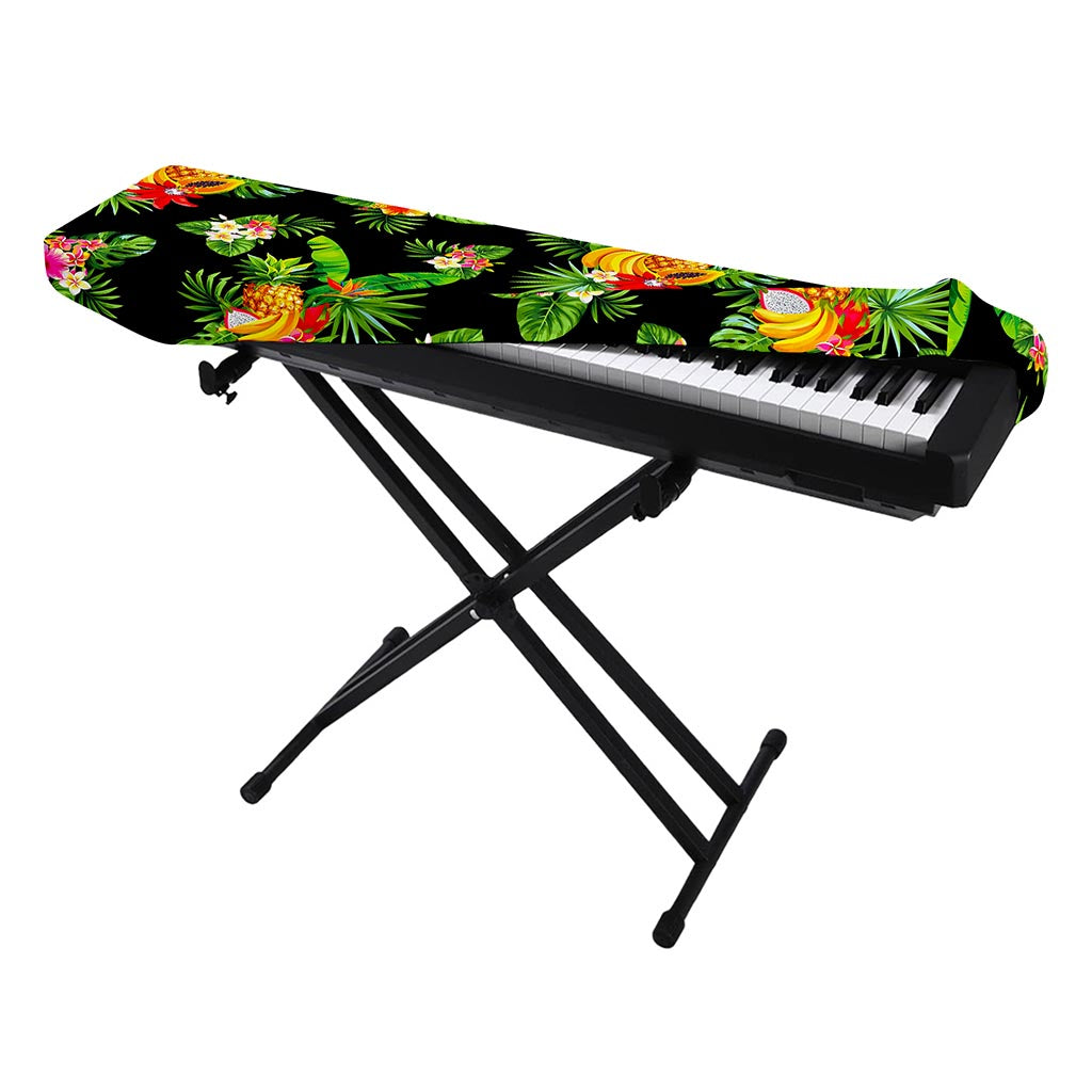 Black Tropical Hawaiian Pattern Print Piano Keyboard Cover