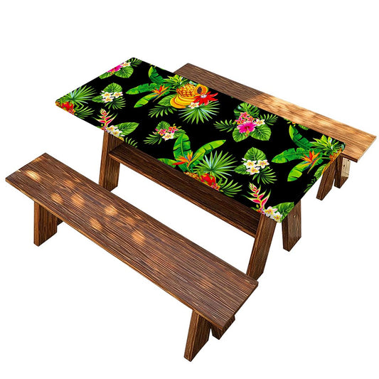 Black Tropical Hawaiian Pattern Print Picnic Table Cover