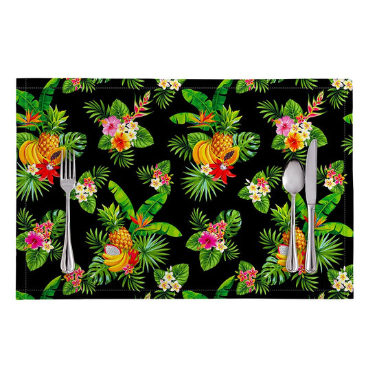 Black Tropical Hawaiian Pattern Print Placemat