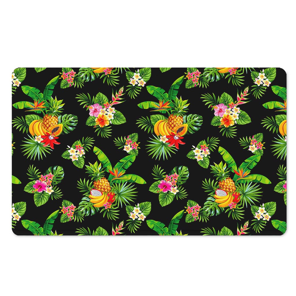 Black Tropical Hawaiian Pattern Print Polyester Doormat