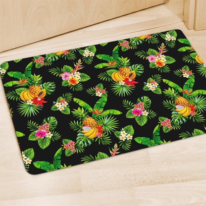 Black Tropical Hawaiian Pattern Print Polyester Doormat