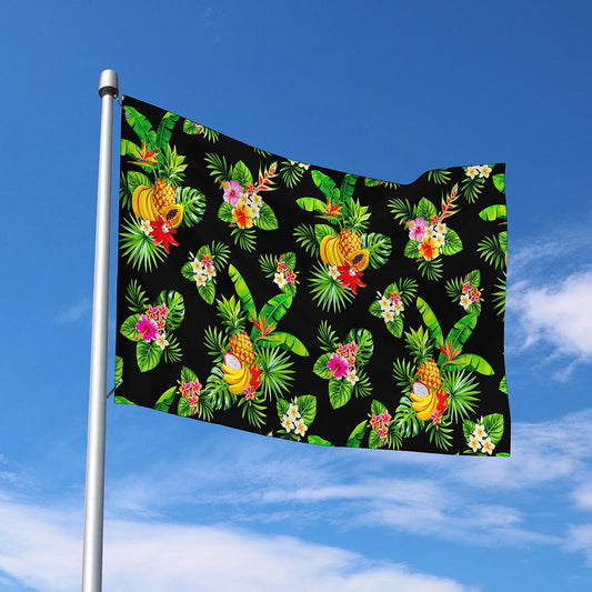 Black Tropical Hawaiian Pattern Print Polyester Flag